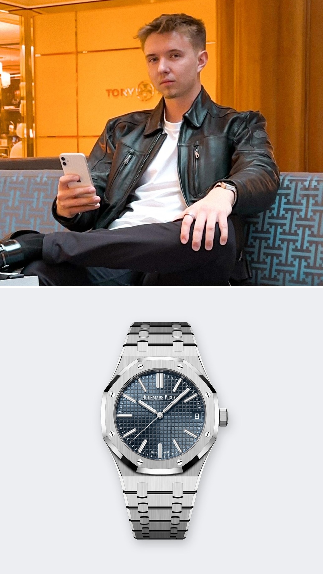 Eric Otten with an Audemars Piguet Royal Oak 41 in a vertical side-by-side composition