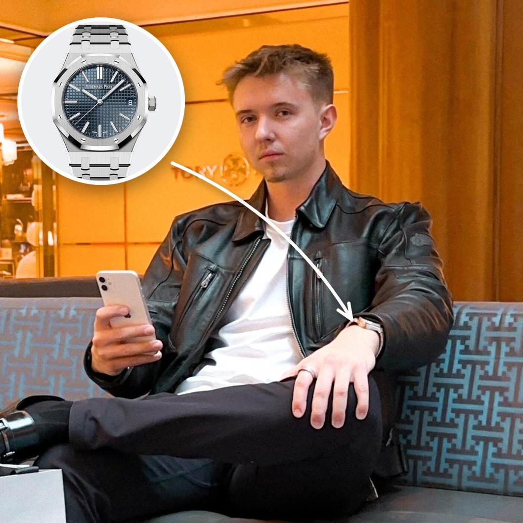 Eric Otten wearing his Audemars Piguet Royal Oak 41 with a close-up inset of the watch