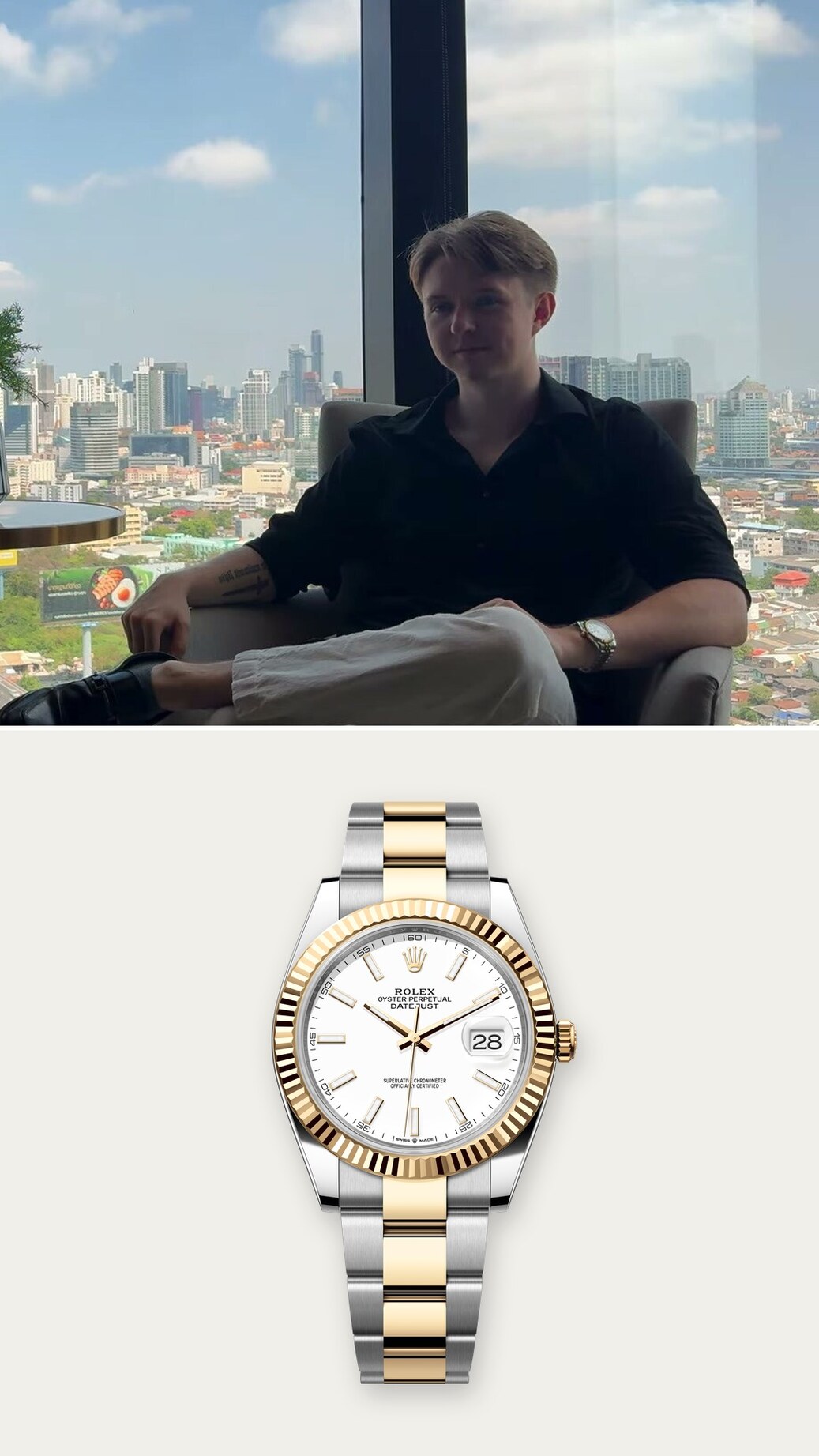 Eric Otten with a Rolex Datejust 41 in a vertical side-by-side composition