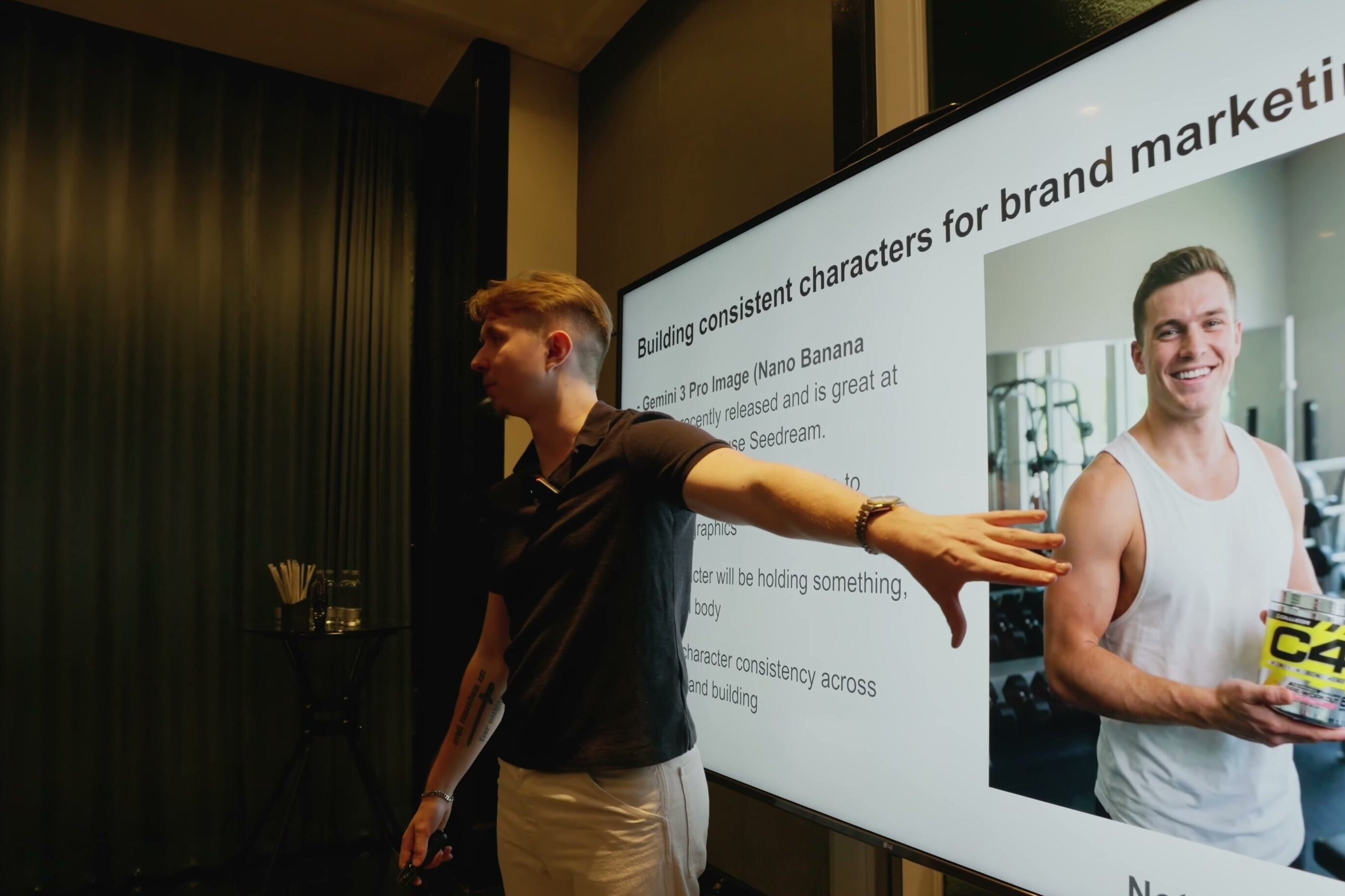 Eric Otten presenting AI brand characters during a keynote